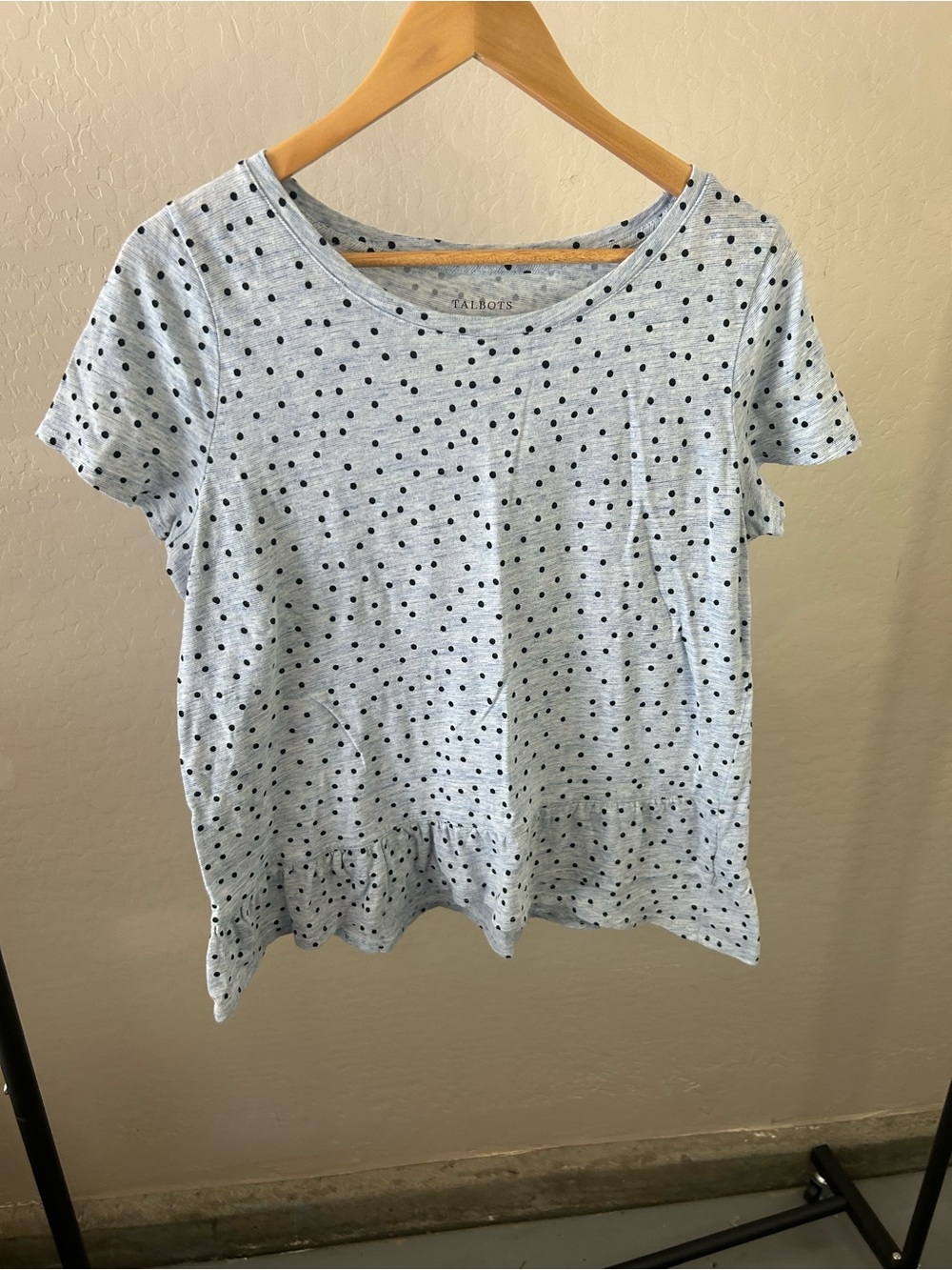 Talbots Light Blue Tee with Dark Navy Polka Dots